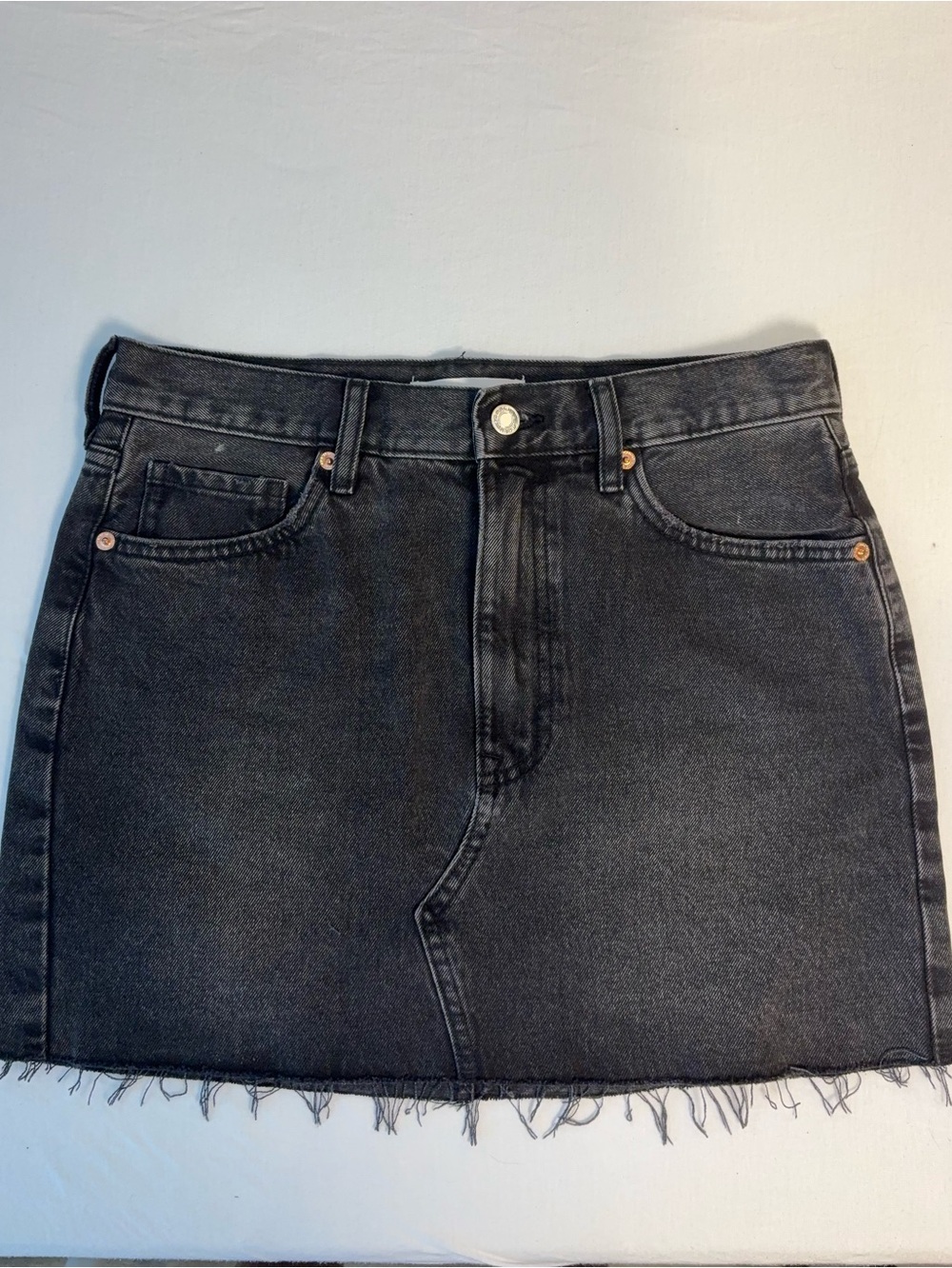 MNG (Mango) "Elena" Black Denim Raw Hem Mini Skirt | Size S
